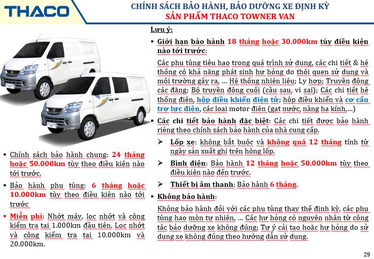 Chính sách bảo hành xe Thaco Towner Van