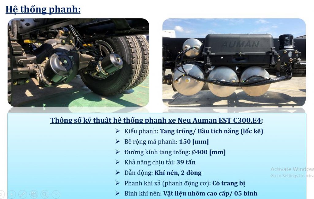 Hệ thống phanh xe Thaco Auman C300/C340